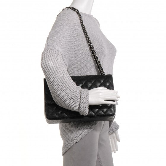 Caviar Quilted Jumbo Double Flap Black