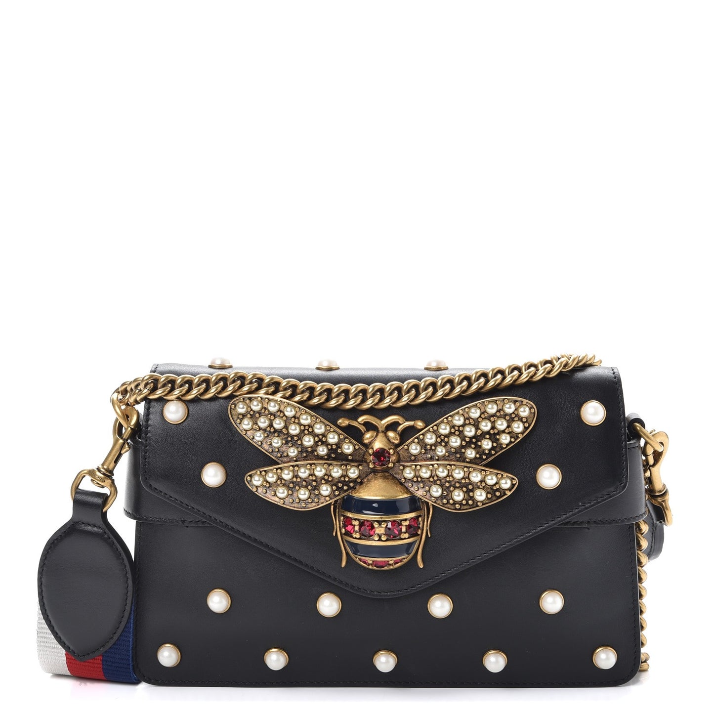 Nappa Pearl Studded Mini Queen Margaret Broadway Shoulder Bag Black