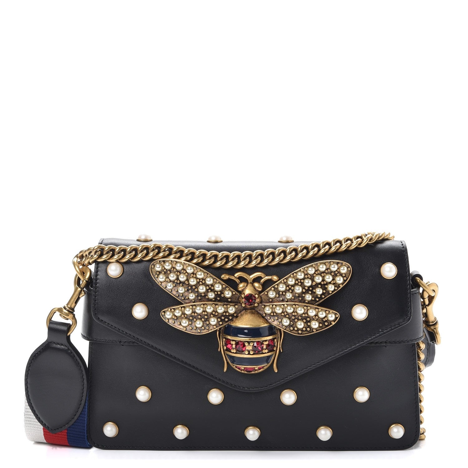 Gucci Nappa Pearl Studded Mini Queen Margaret Broadway Shoulder Bag Black 1 of 10