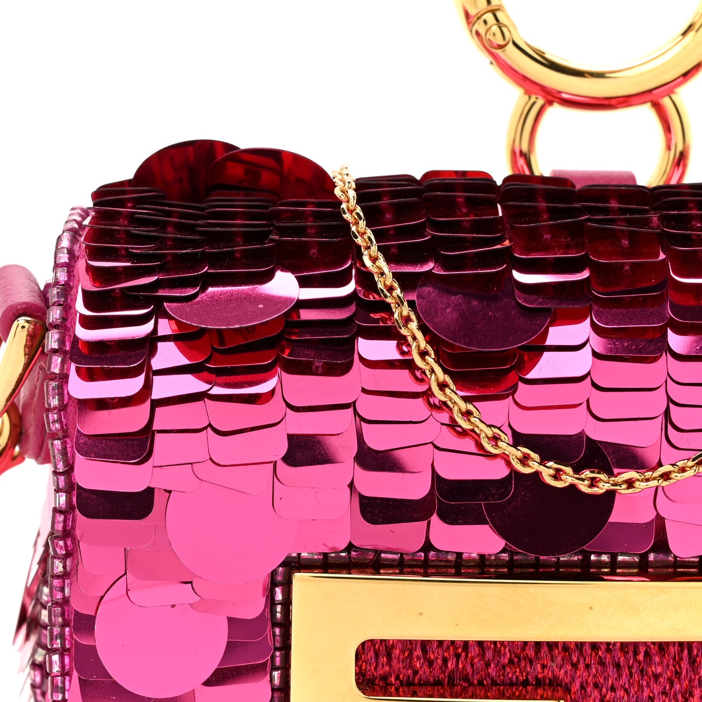 Sequin Paillettes Shiny Nappa Sex and the City Nano Maxi Buckle Baguette Charm Ciclamino Pilar