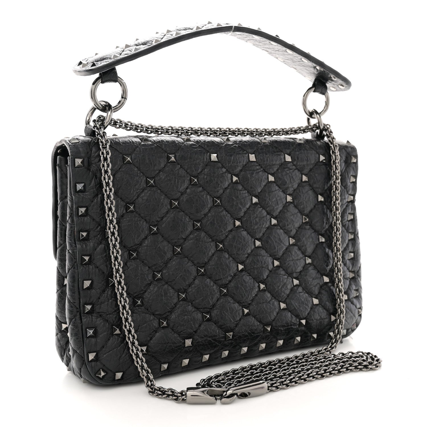 Valentino Garavani Craquele Nappa Medium Rockstud Spike Shoulder Bag Black 3 of 11