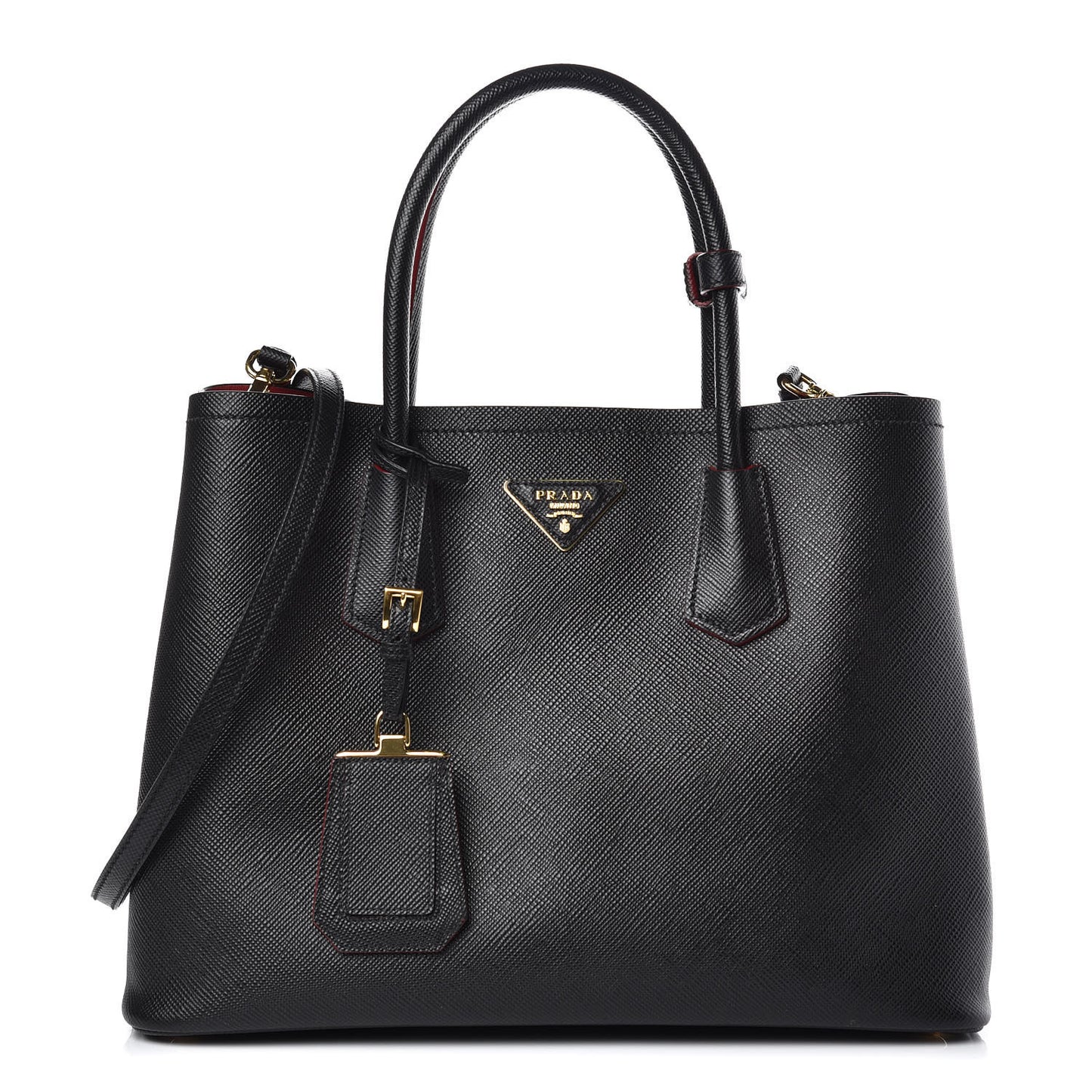 Saffiano Cuir Medium Double Bag Black Fuoco