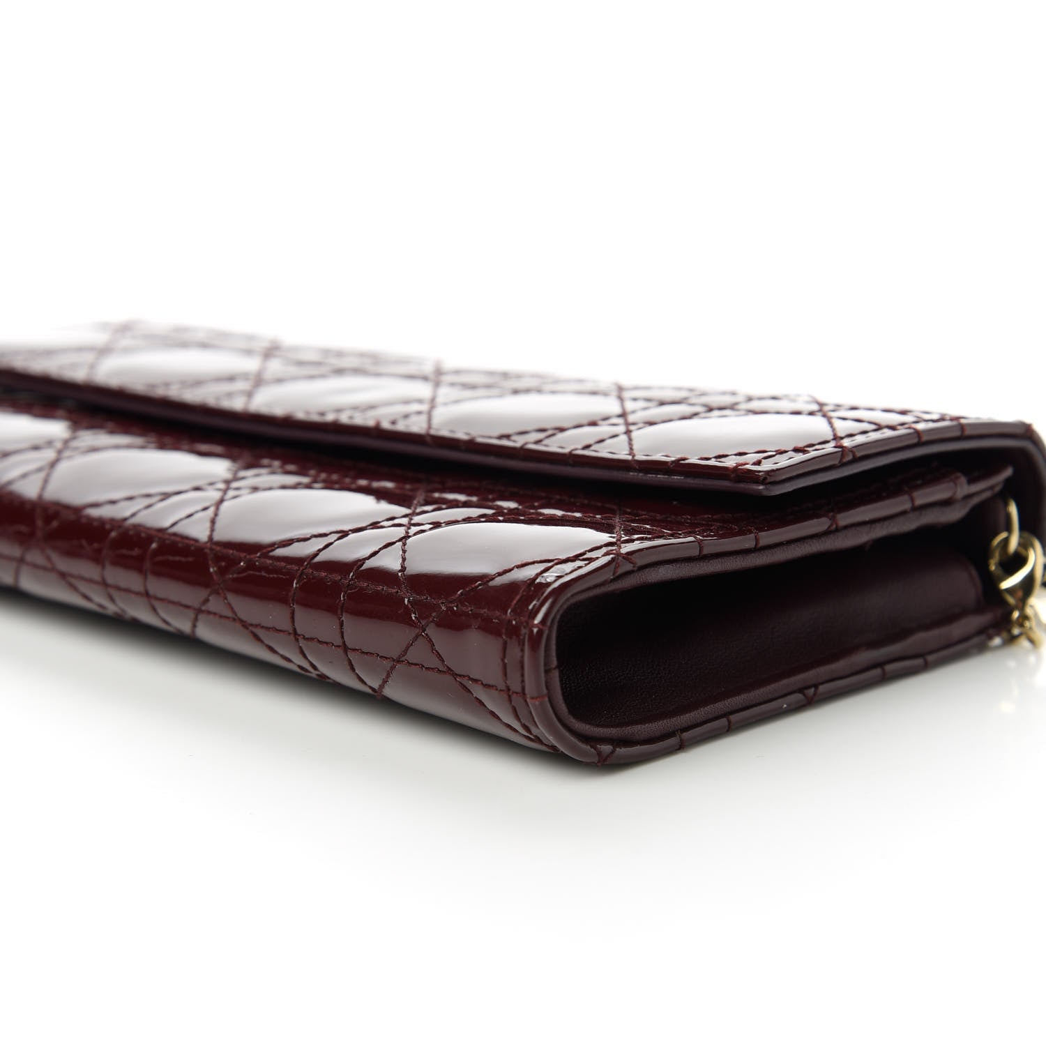 Christian Dior Patent Cannage Lady Dior Rendezvous Wallet On Chain Burgundy 7 of 9
