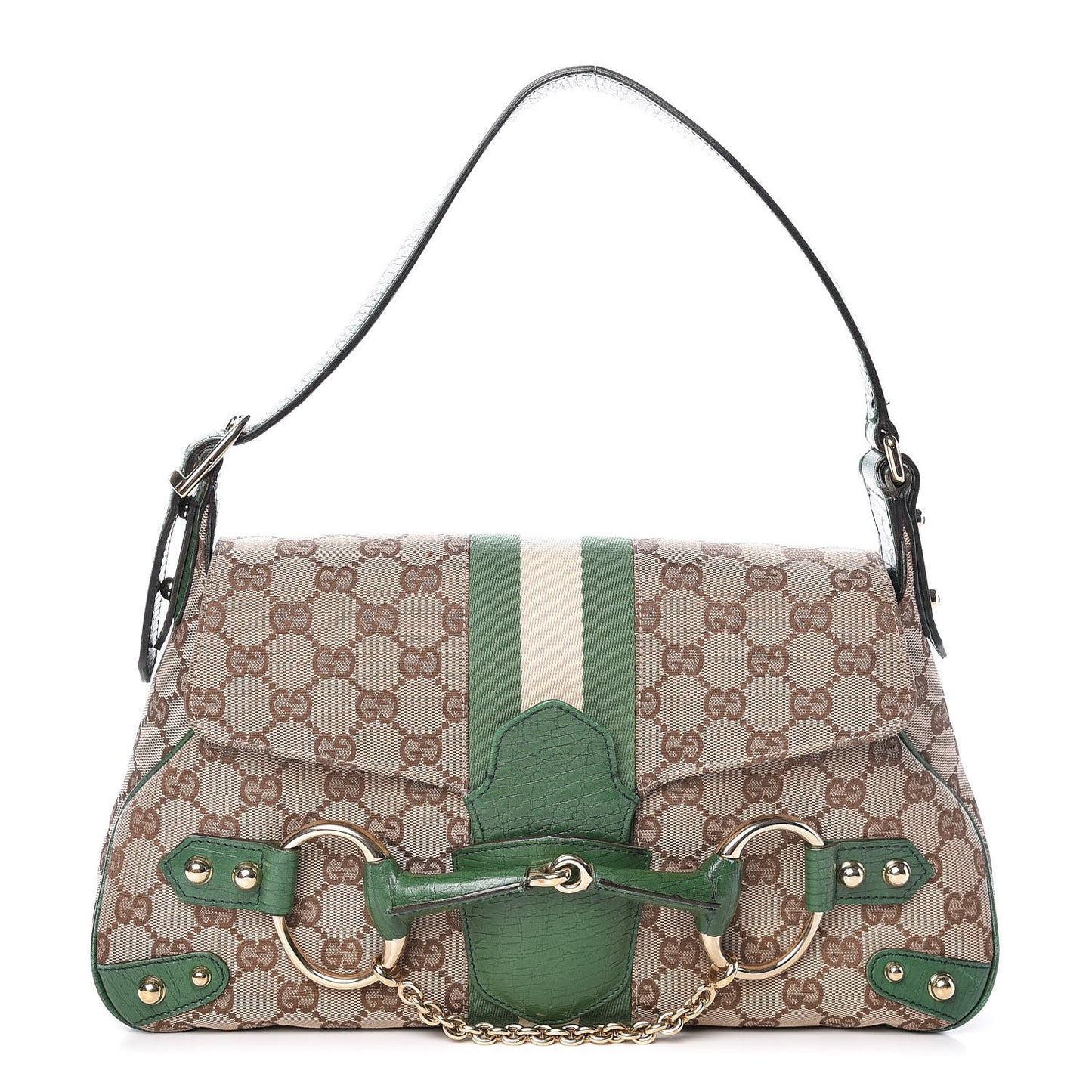 Monogram Horsebit Web Flap Bag Green