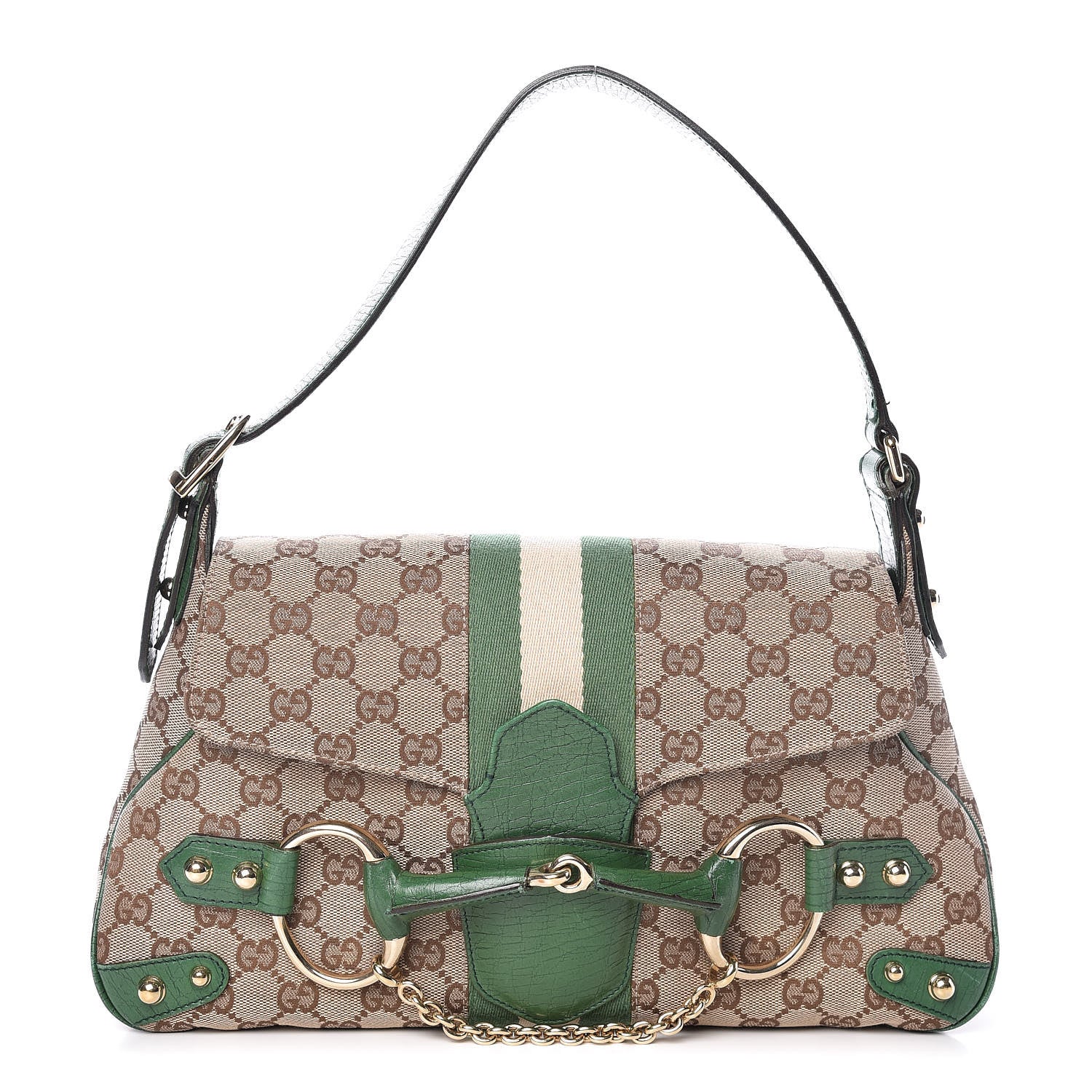 Gucci Monogram Horsebit Web Flap Bag Green 1 of 21