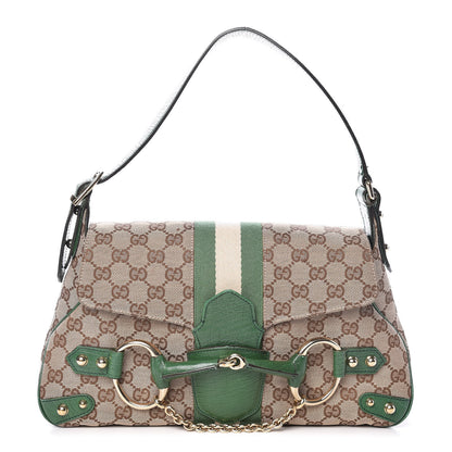 Gucci Monogram Horsebit Web Flap Bag Green 1 of 21