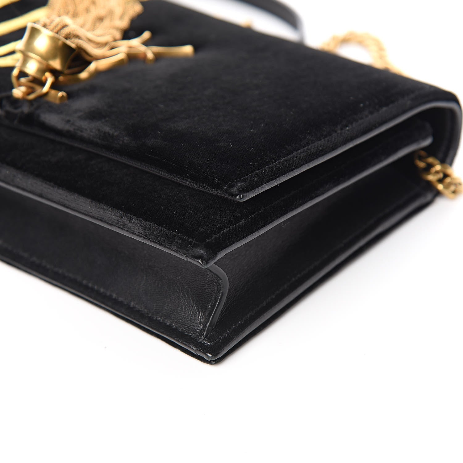 Saint Laurent Velvet Embroidered Bamboo Monogram Kate Chain Wallet Black 12 of 16