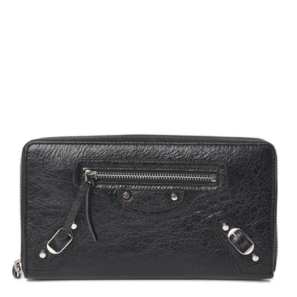 Balenciaga Agneau Classic Silver Hardware Continental Zip Around Wallet Black 1 of 9