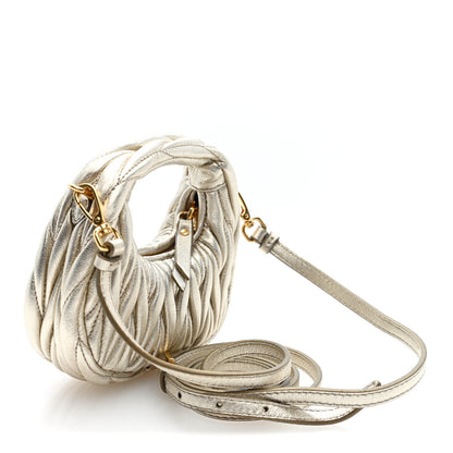 Miu Miu Metallic Nappa Matelasse Micro Wander Hobo Pirite Pirite 2 of 8