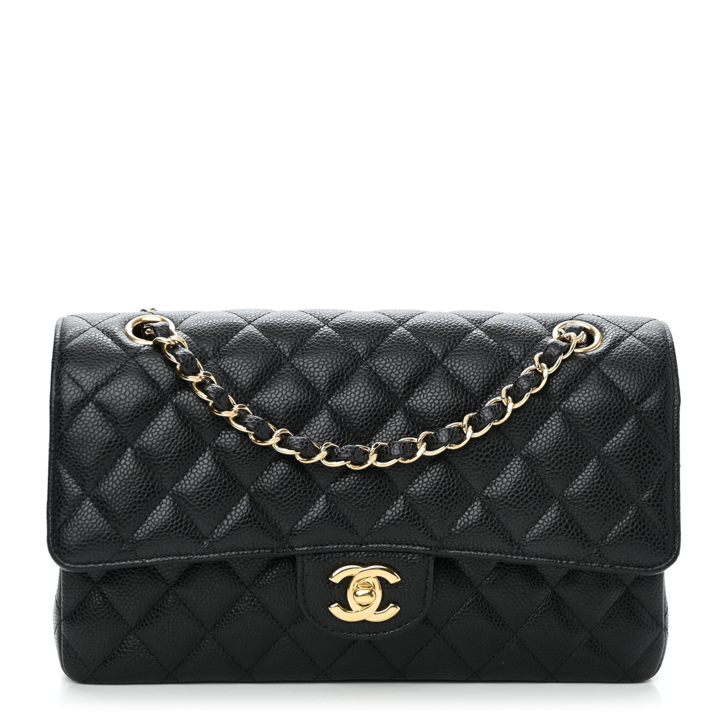 Caviar Quilted Medium Double Flap Black