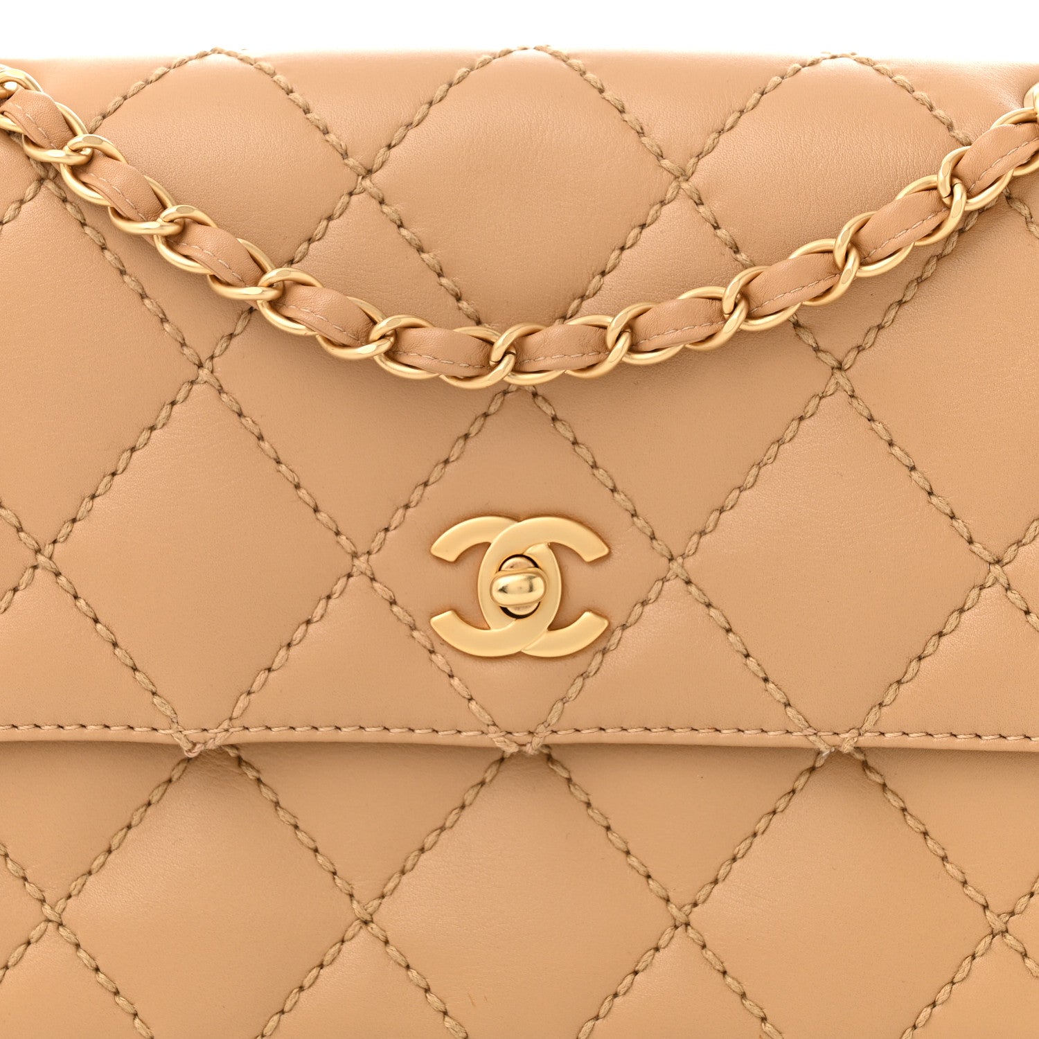 Chanel Calfskin Quilted Medium Wild Stitch Flap Beige 8 of 11