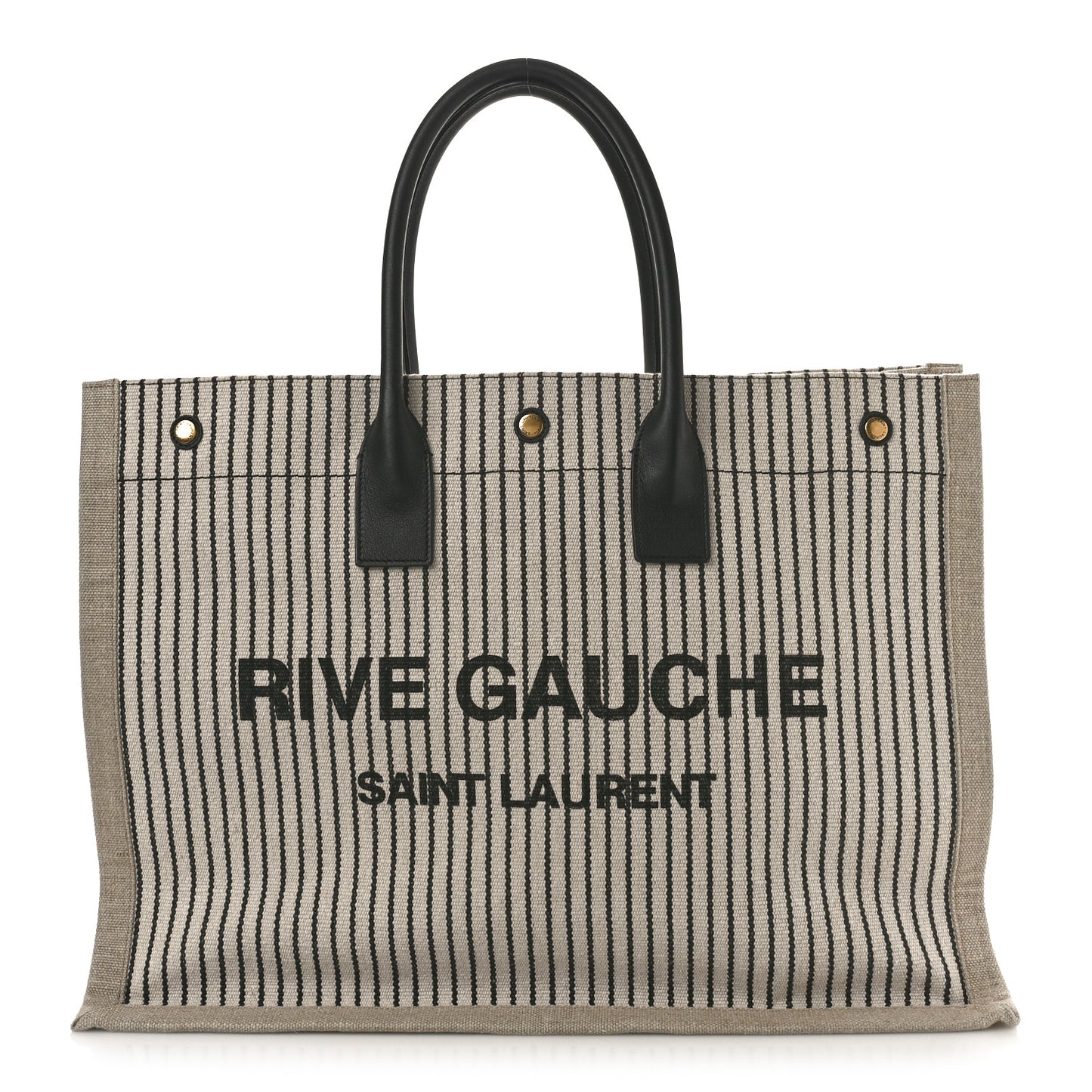 Embroidered Cotton Linen Rive Gauche Noe Tote Natural Black