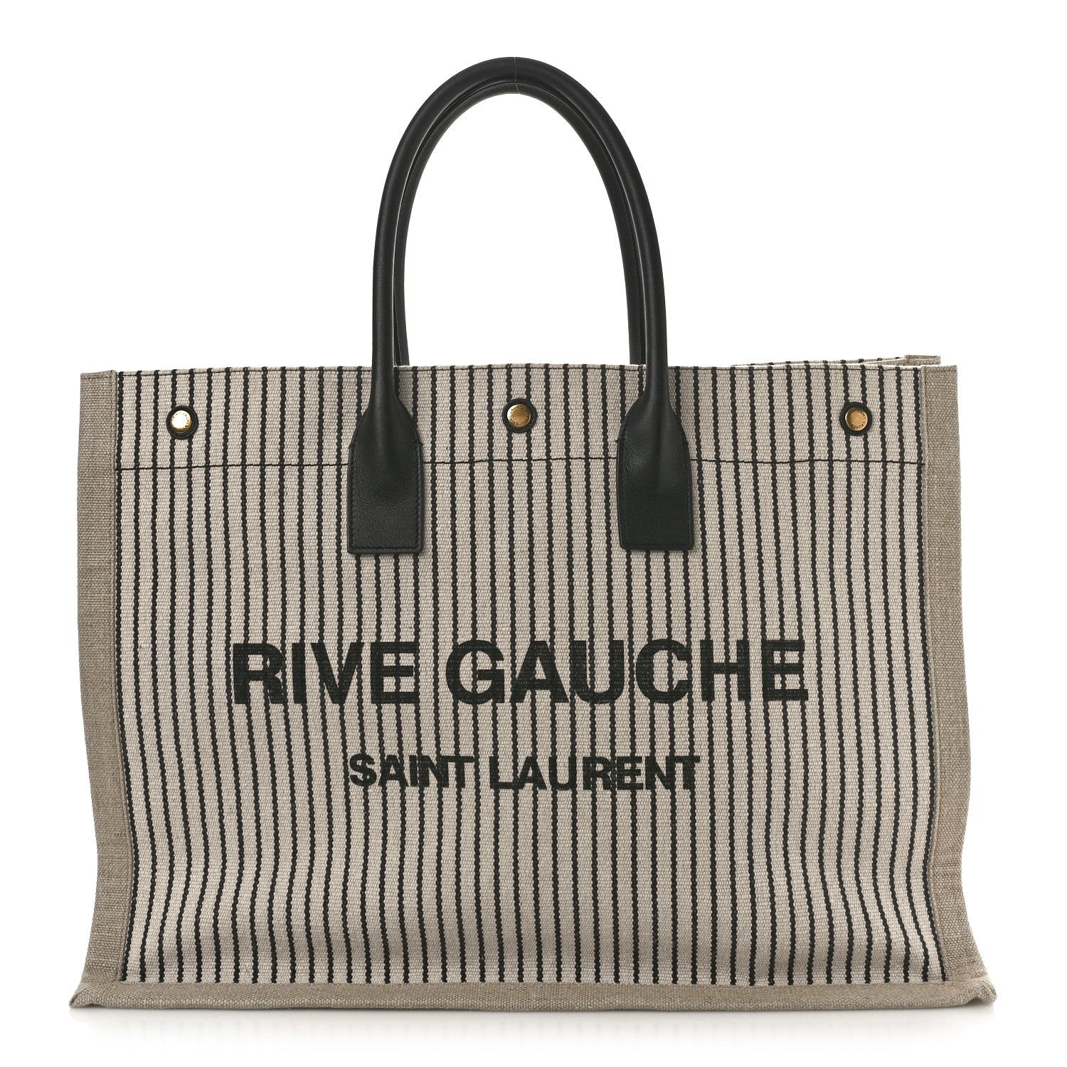 Saint Laurent Embroidered Cotton Linen Rive Gauche Noe Tote Natural Black 1 of 9