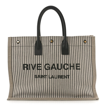 Saint Laurent Embroidered Cotton Linen Rive Gauche Noe Tote Natural Black 1 of 9