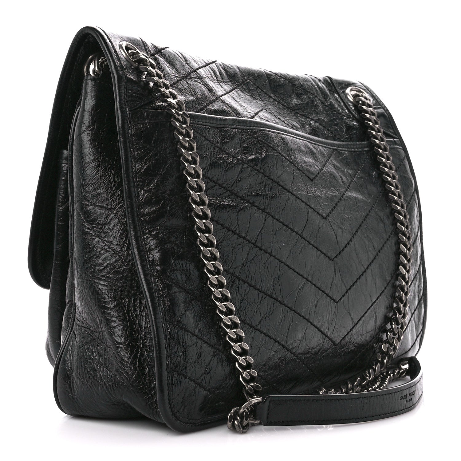 Saint Laurent Crinkled Calfskin Matelasse Monogram Medium Niki Chain Satchel Black 3 of 12