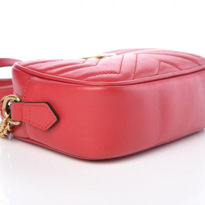 Gucci Calfskin Matelasse Mini GG Marmont Chain Shoulder Bag Hibiscus Red 8 of 9