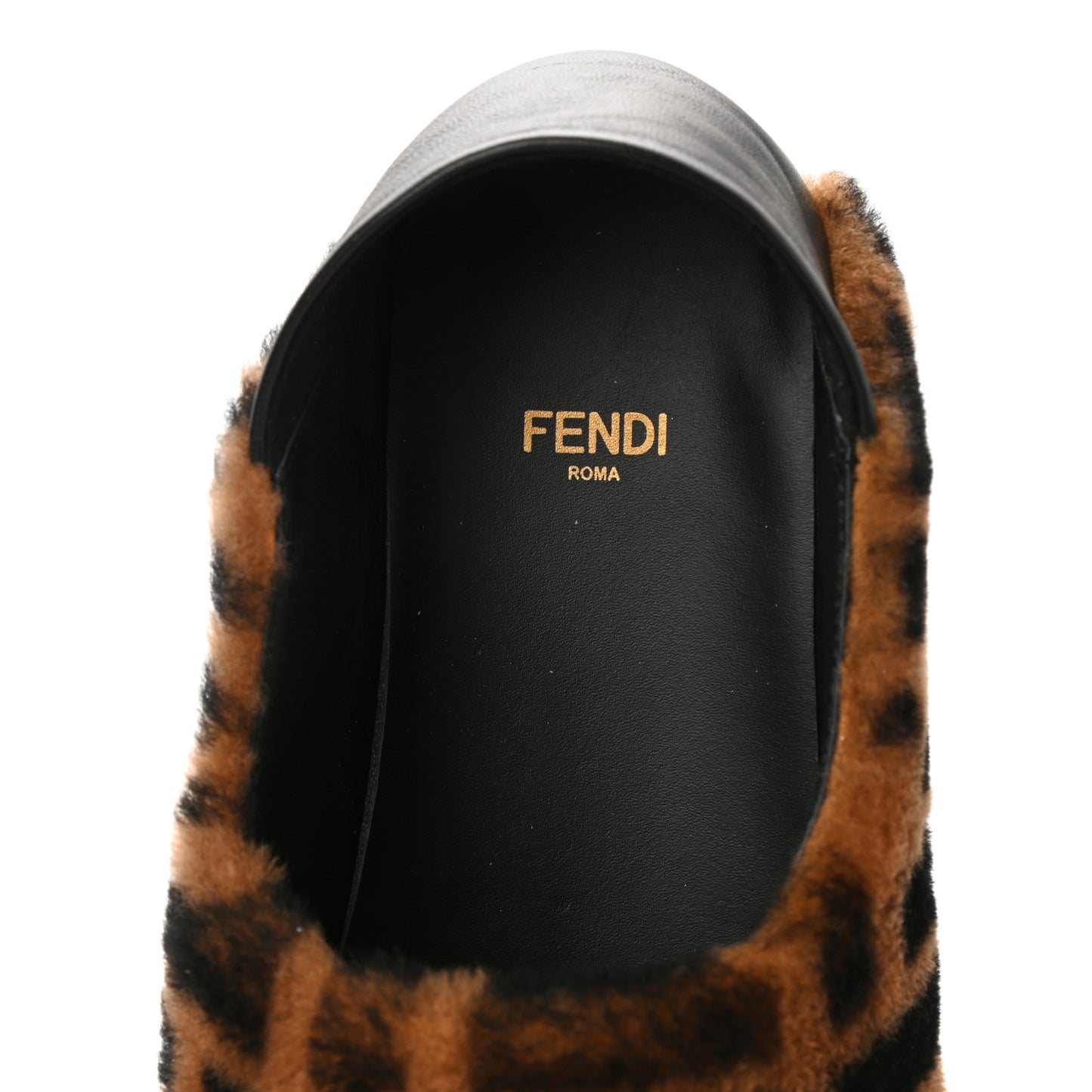 Shearling Nappa FF Slippers 38 Tobacco Black