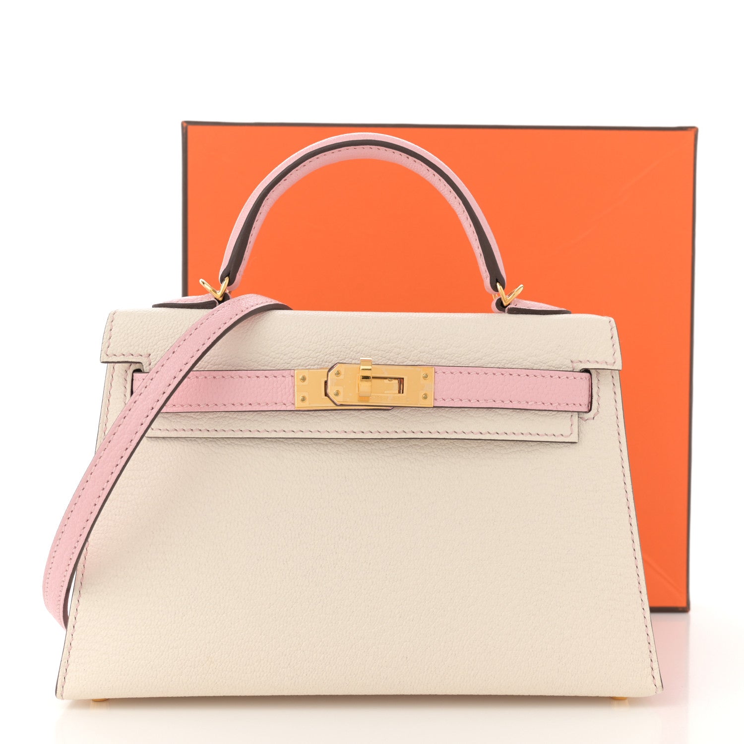 Hermes Chevre Mysore Horseshoe Mini Kelly Sellier 20 Nata Rose Sakura 12 of 12
