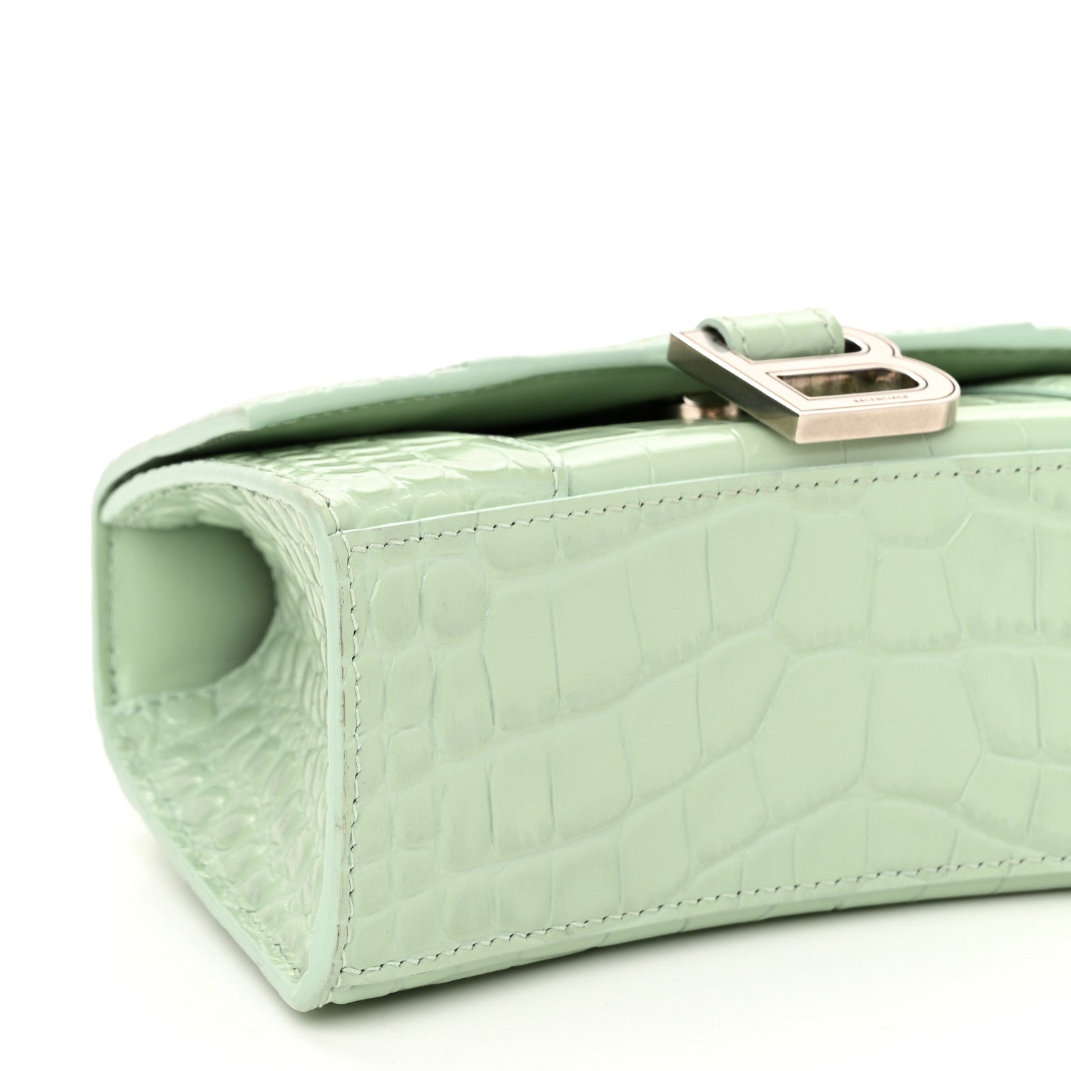 Balenciaga Shiny Calfskin Crocodile Embossed Hourglass Top Handle Bag XS Light Green 10 of 11