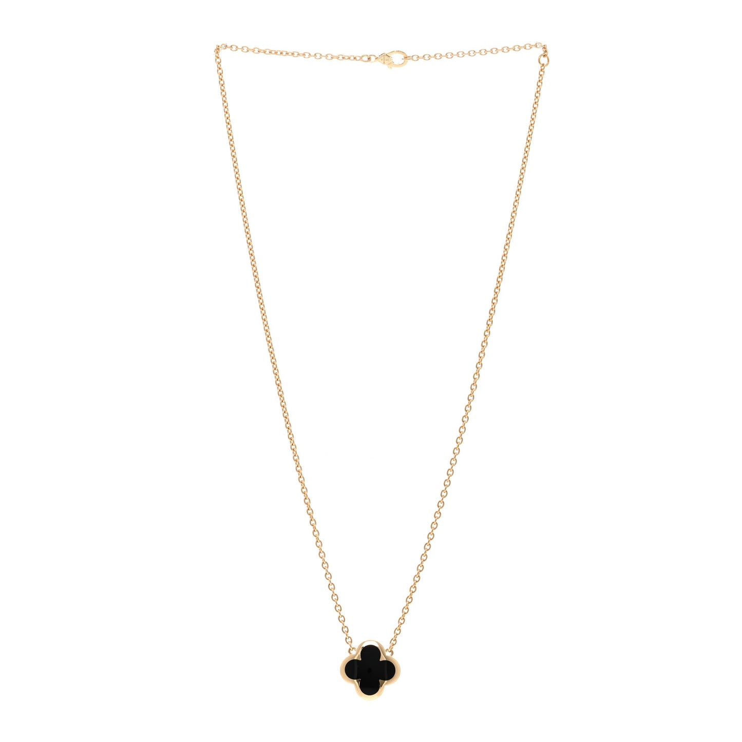 18K Yellow Gold Black Onyx Pure Alhambra Pendant Necklace