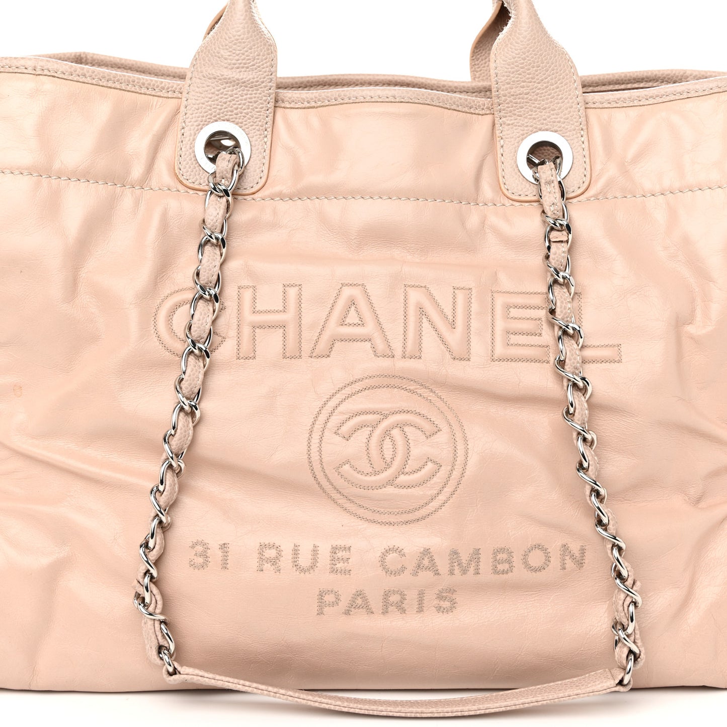 Glazed Calfskin Medium Deauville Tote Light Pink