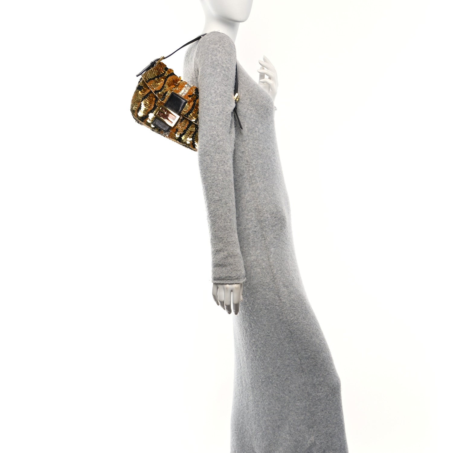 Fendi Sequin Beaded Baguette Gold Brown 2 of 10