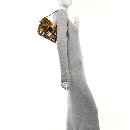Fendi Sequin Beaded Baguette Gold Brown 2 of 10