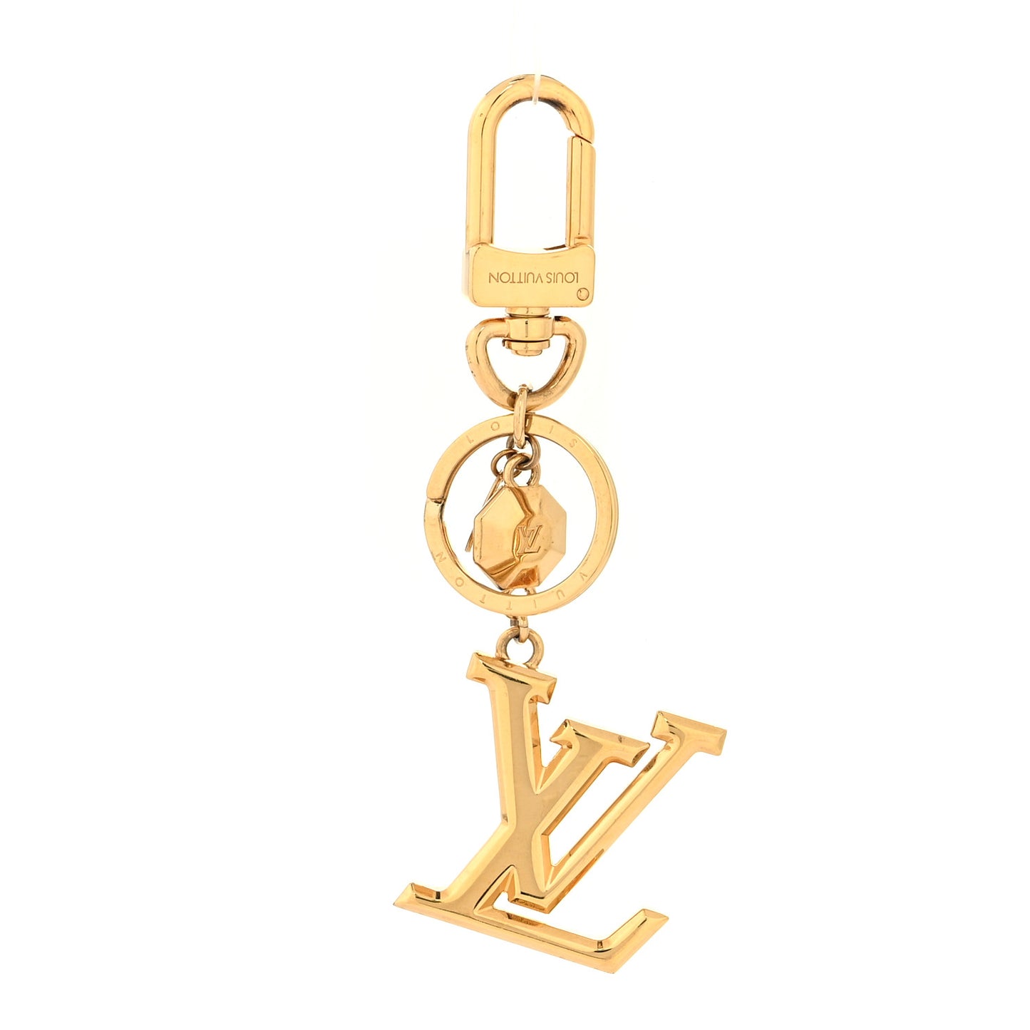 Metal LV Facettes Bag Charm Key Holder Gold