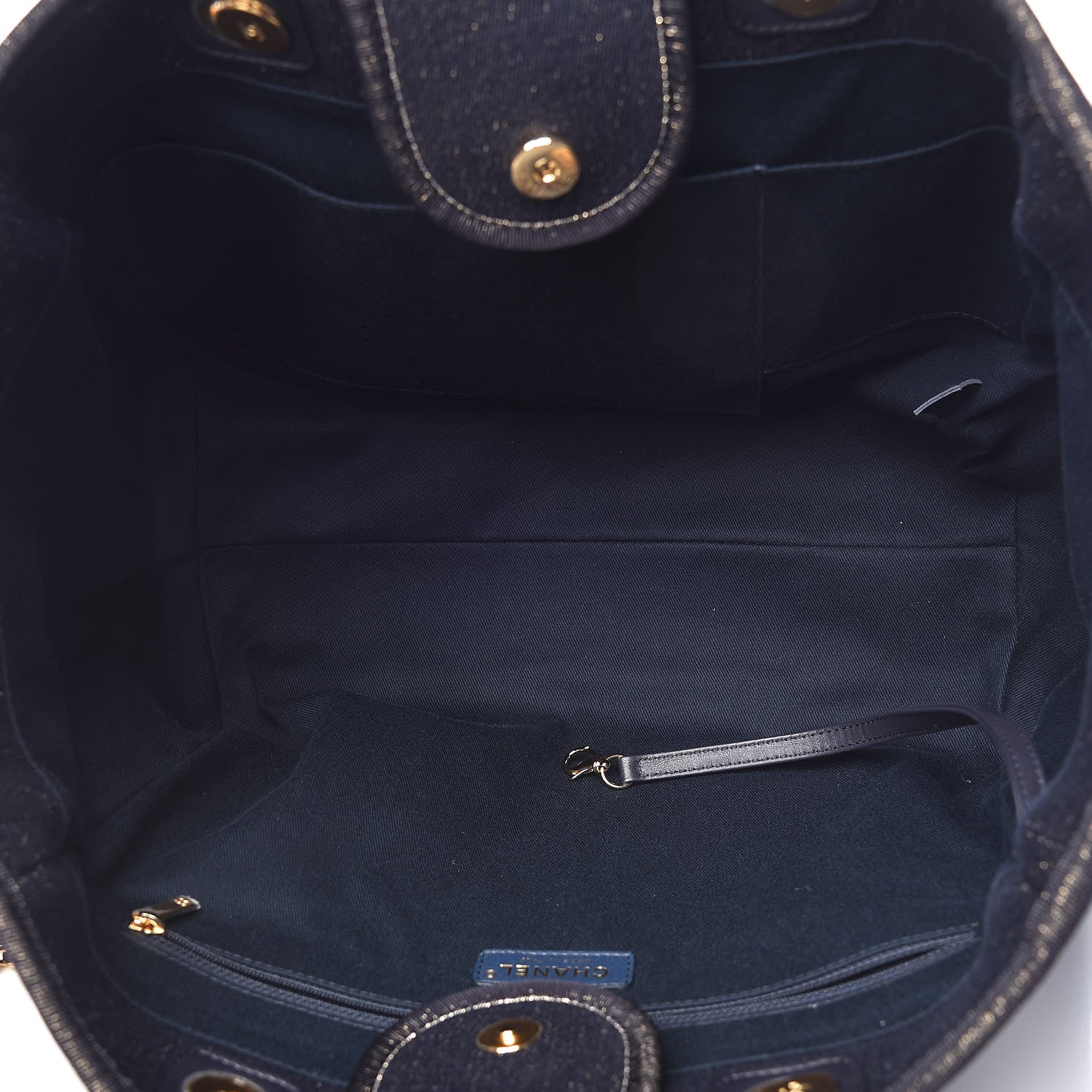 Chanel Lurex Canvas Medium Deauville Tote Navy Blue Gold 5 of 13