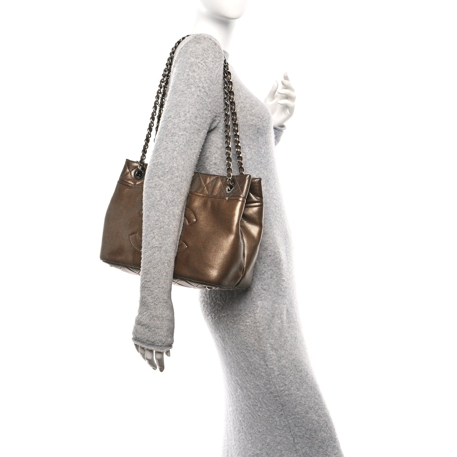 Chanel Metallic Caviar Quilted Large Timeless CC Soft Tote Bronze 2 of 10