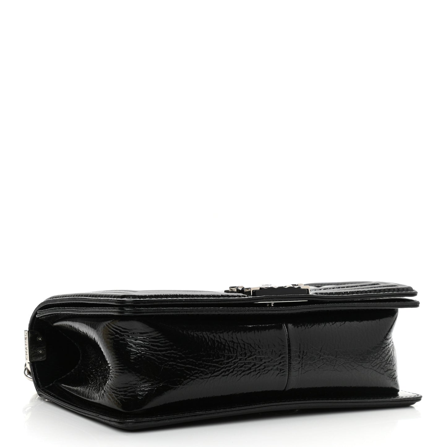 Distressed Patent Quilted Medium Boy Flap Black