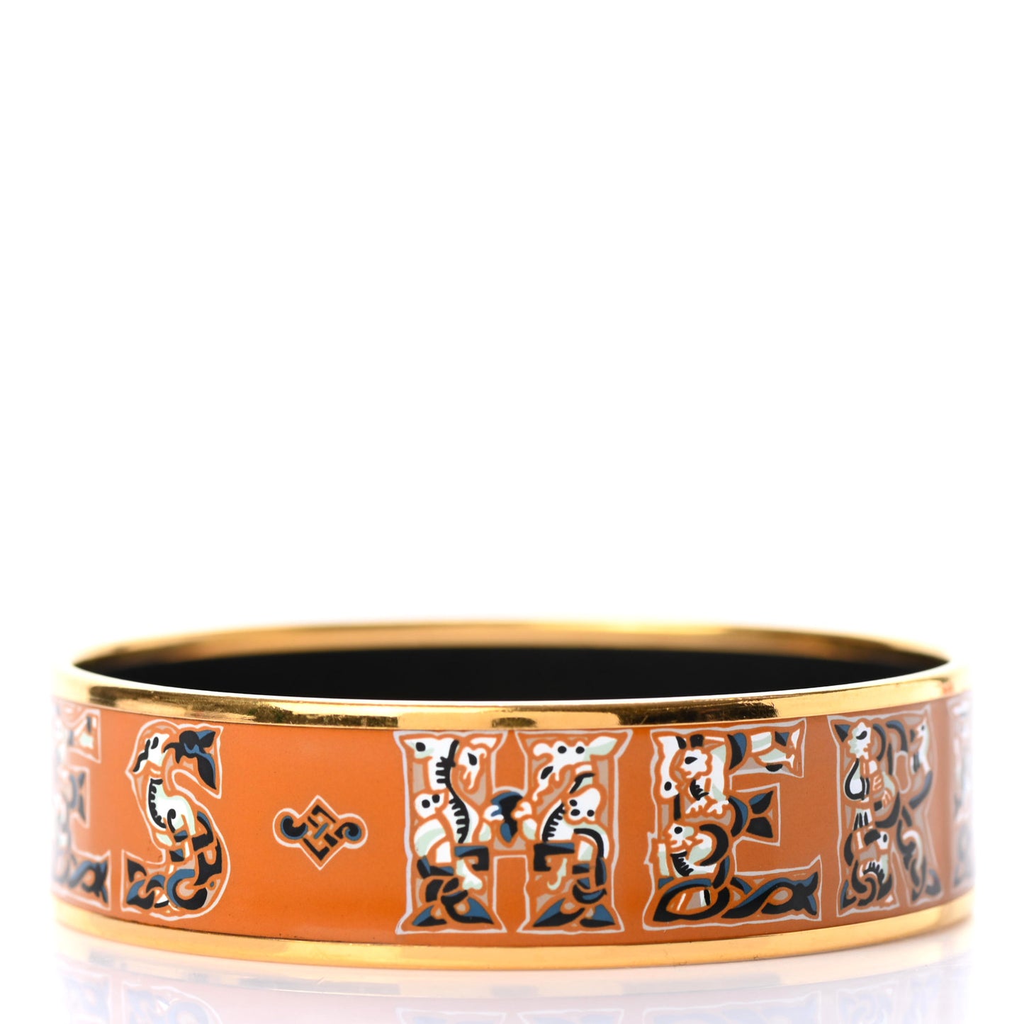 Enamel Printed Alphabet Russe Wide Bracelet 70 Potiron