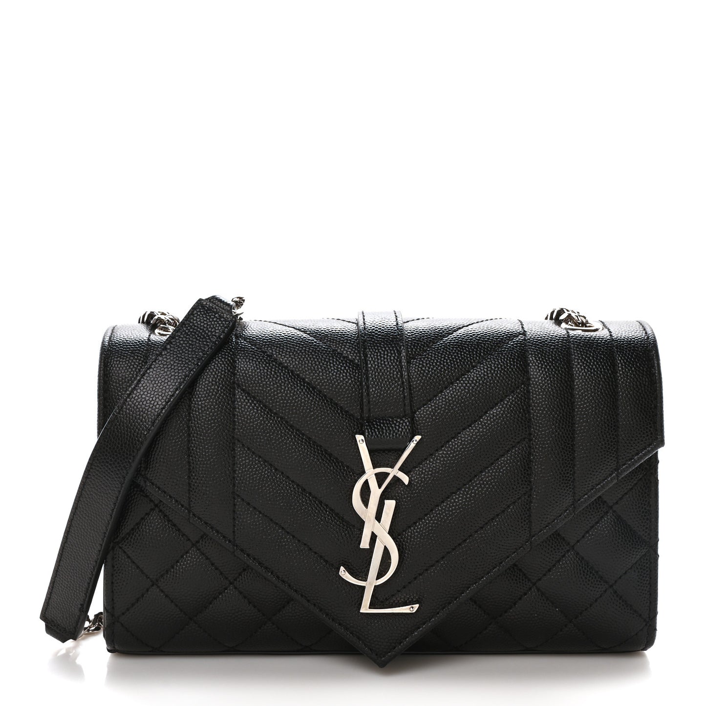 Grain De Poudre Textured Mixed Matelasse Triquilt Small Monogram Satchel Black