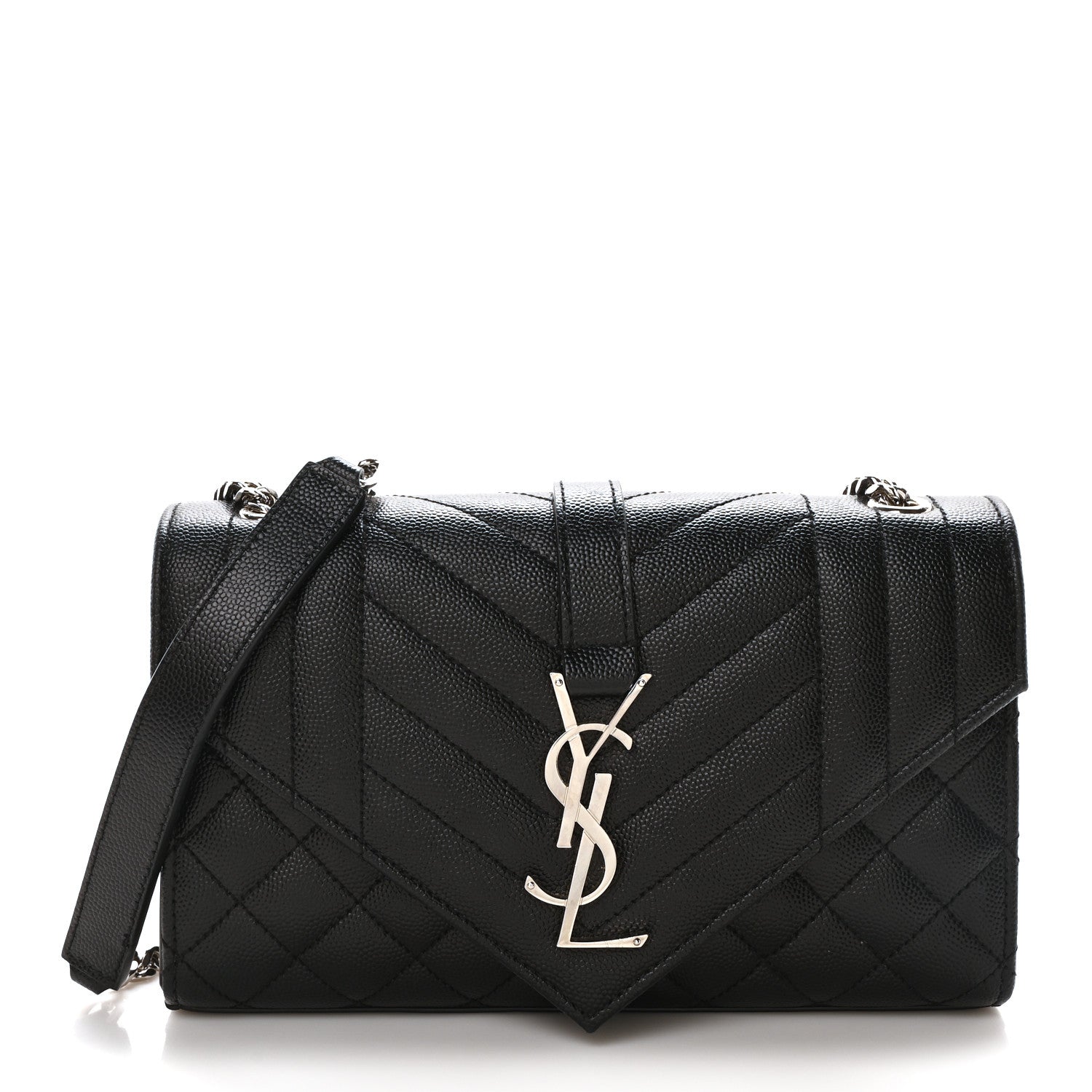 Saint Laurent Grain De Poudre Textured Mixed Matelasse Triquilt Small Monogram Satchel Black 1 of 10