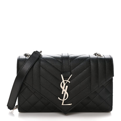 Saint Laurent Grain De Poudre Textured Mixed Matelasse Triquilt Small Monogram Satchel Black 1 of 10
