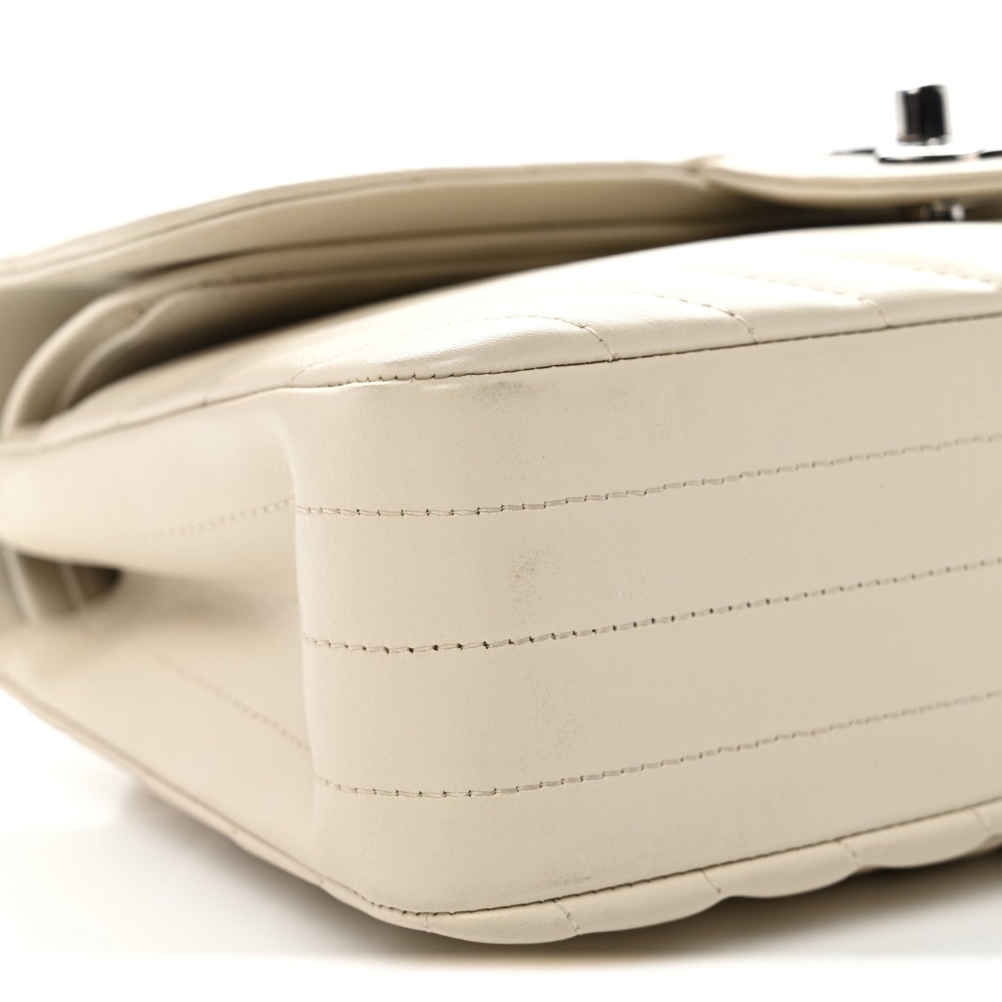 Calfskin Chevron Quilted Small Double Flap Ivory