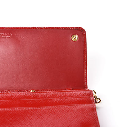Prada Saffiano Vernice Metal Oro Chain Wallet Rosso 9 of 13