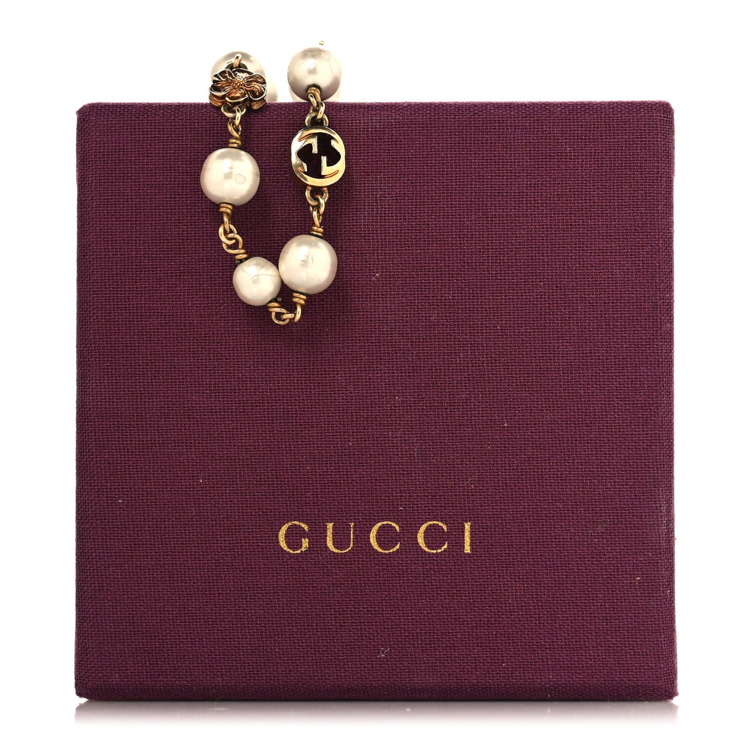 Interlocking G Flower Pearl Bracelet Gold
