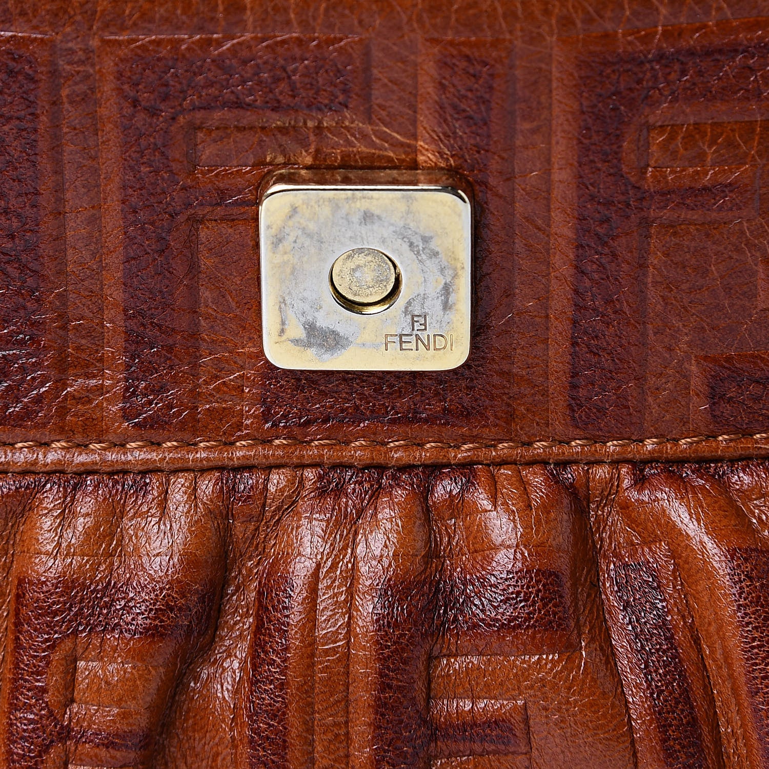 Fendi Vitello Bottalato FF Embossed Small Chef Shoulder Bag Ruggine 14 of 15