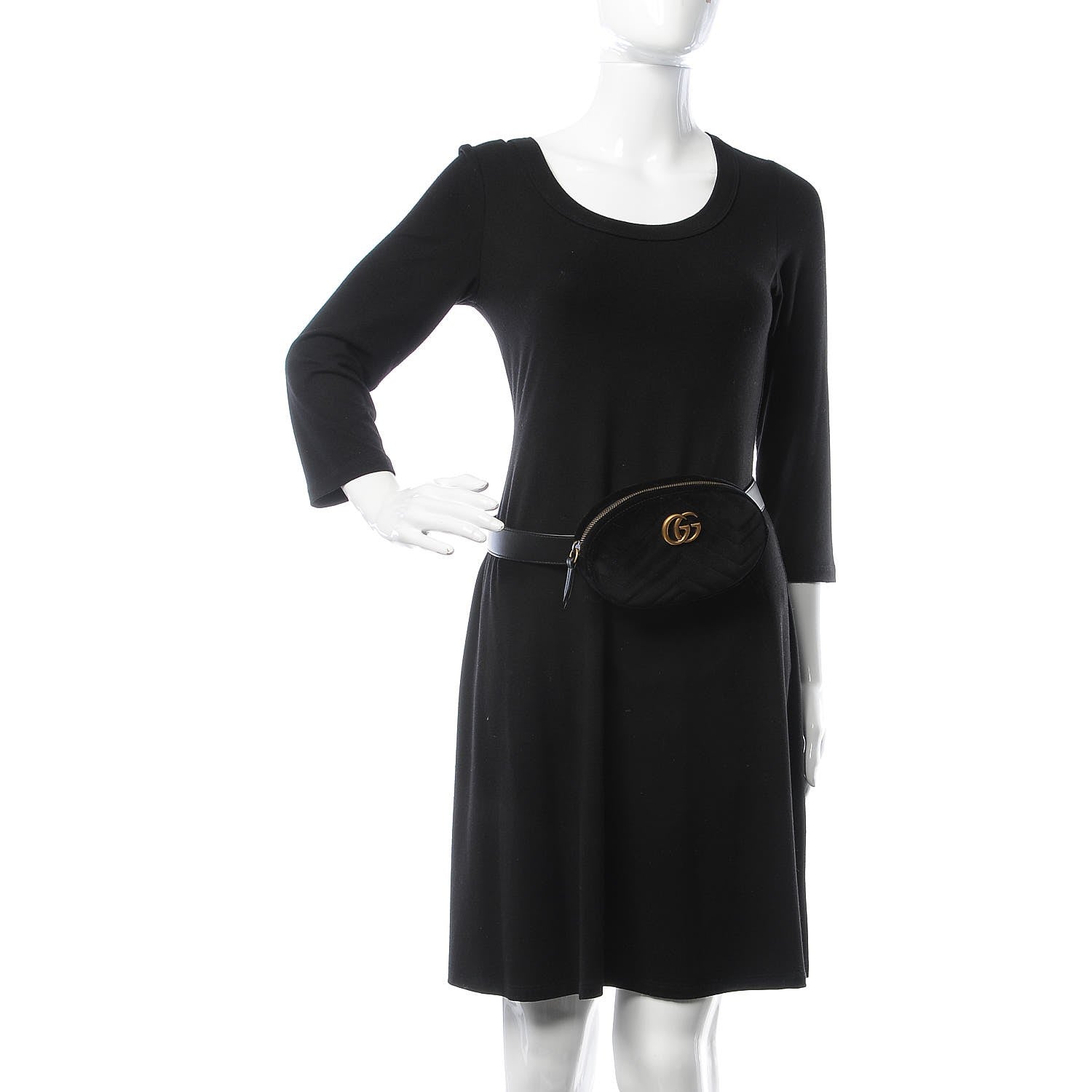 Gucci Velvet Matelasse GG Marmont Belt Bag 85 34 Black 2 of 8