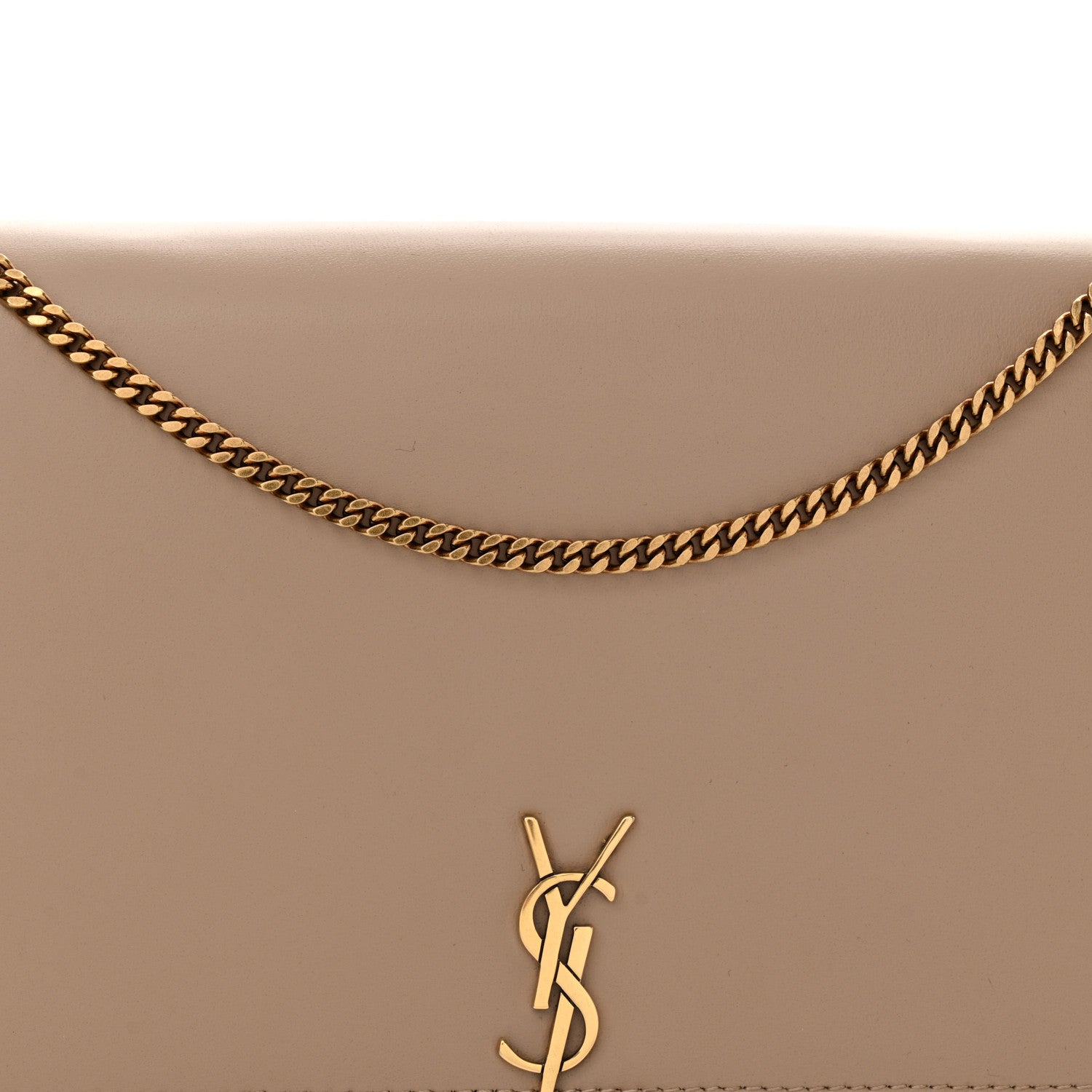 Saint Laurent Glossy Calfskin Monogram Chain Wallet Dark Beige 8 of 10