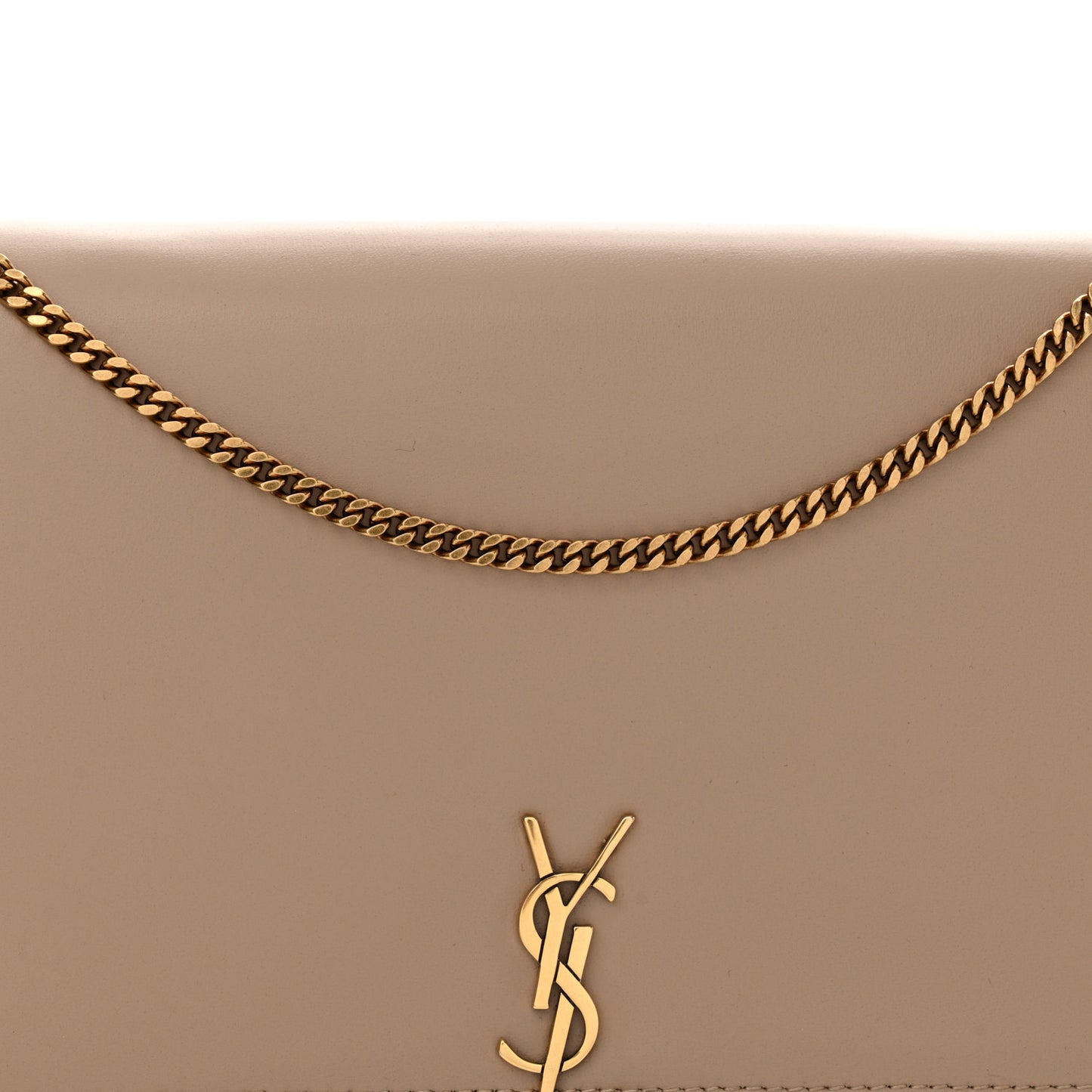 Glossy Calfskin Monogram Chain Wallet Dark Beige