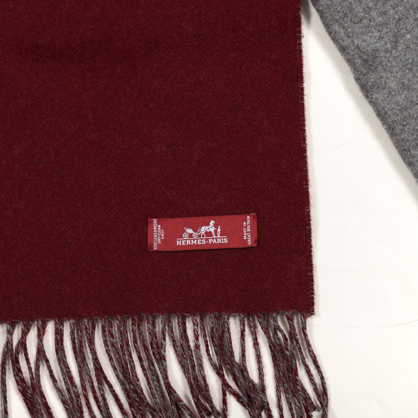 Cashmere Fringe Double Face Stole Rogue H Gris Moyen