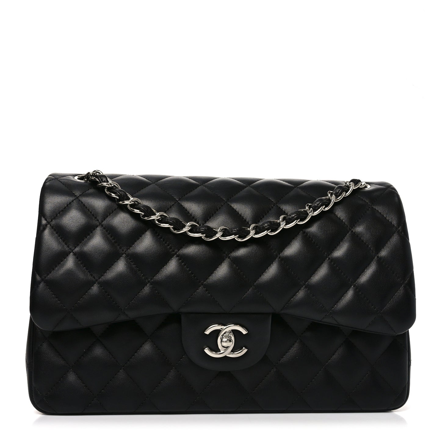Lambskin Quilted Jumbo Double Flap Black