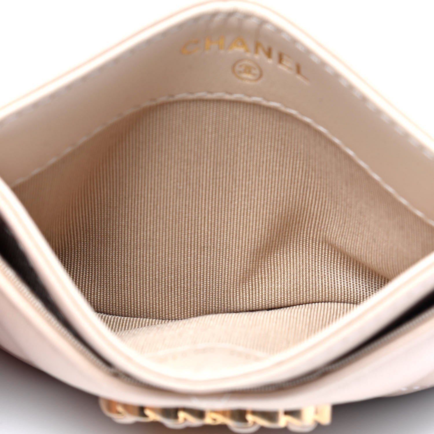 Chanel Shiny Goatskin Quilted Chanel 19 Card Holder Beige 5 of 5