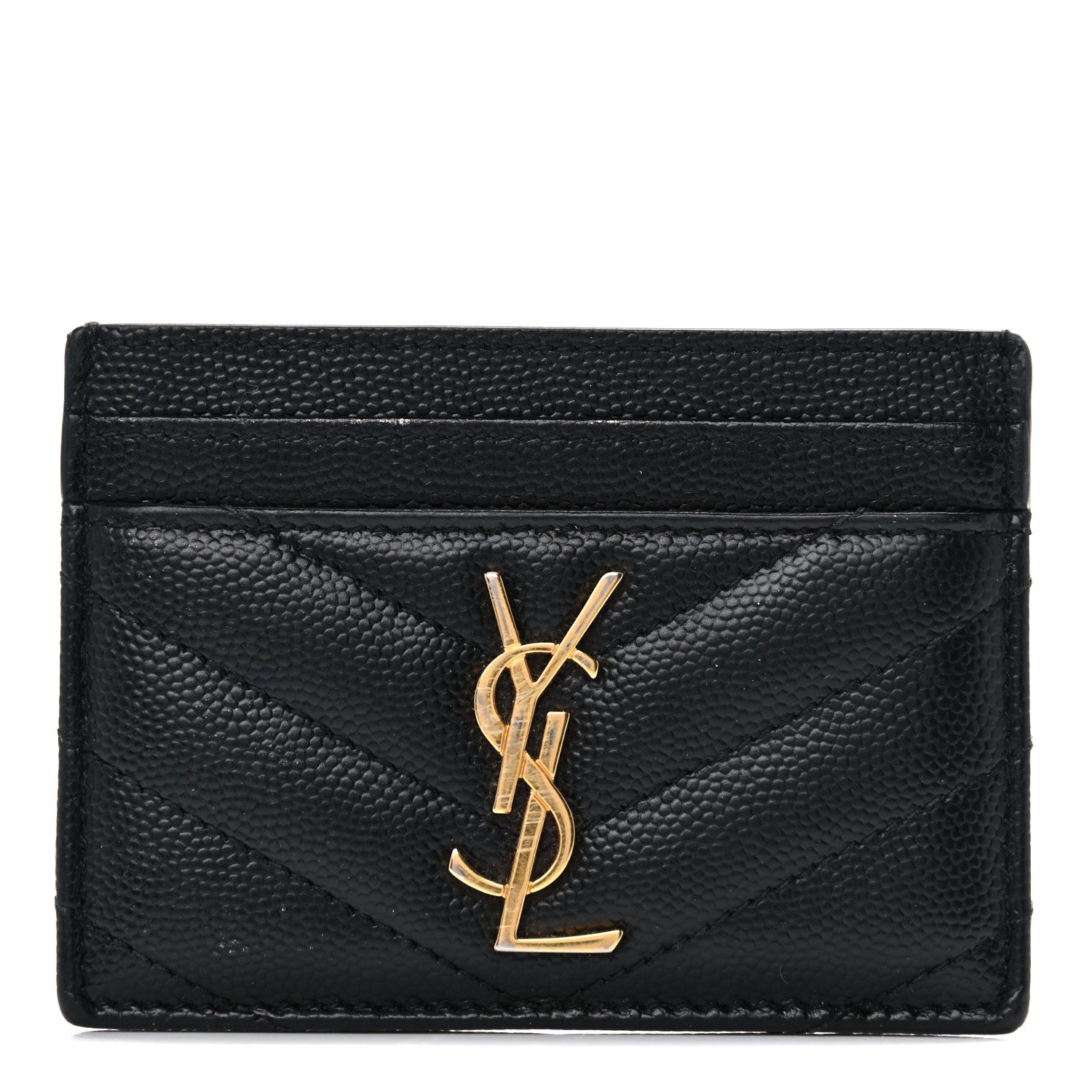 Saint Laurent Grain De Poudre Matelasse Chevron Monogram Credit Card Case Black 1 of 8