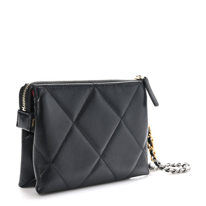 Chanel Shiny Goatskin Quilted Small Chanel 19 Pouch With Handle Black 3 of 12
