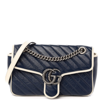 Gucci Azalea Calfskin Matelasse Small Torchon GG Marmont Shoulder Bag Blue Agata Mystic White 1 of 10