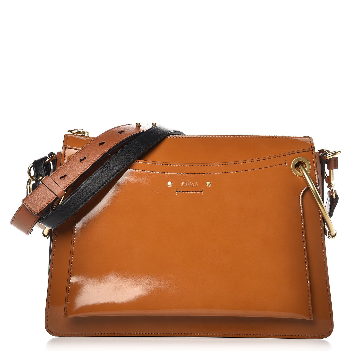 Glossy Lambskin Medium Roy Bag Caramel