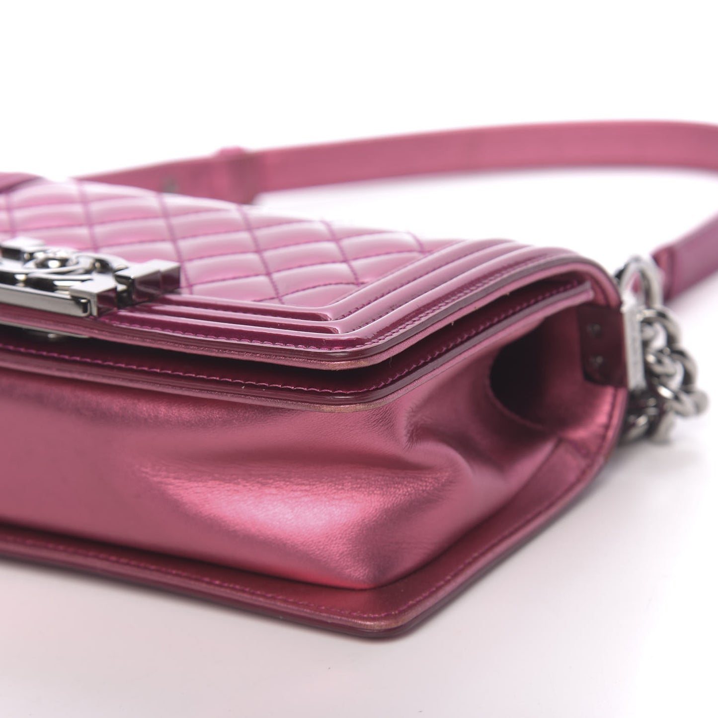 Metallic Patent Calfskin Quilted Small Boy Flap Pink